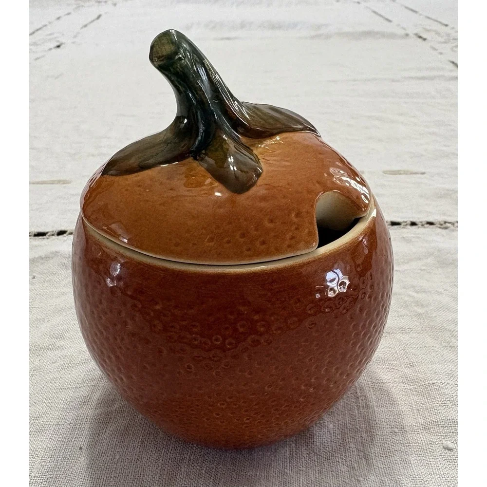 VTG Ceramic Orange Sugar -Jam-  Jelly Bowl  Lid Excellent Condition West Germany
